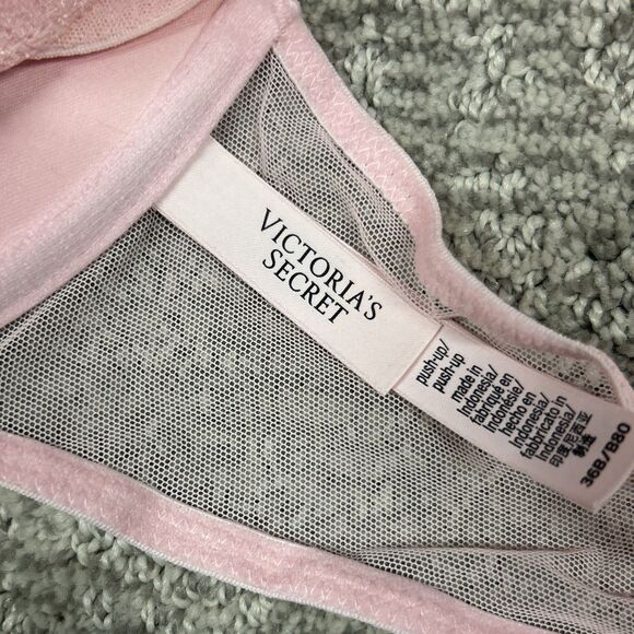Victoria's Secret Push Up Bra Womens 36B Racer Back Front Clasp Pink Lacy Sexy - Picture 5 of 8